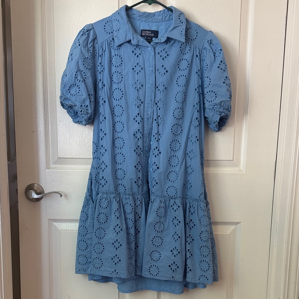 Donna Morgan Light Blue Eyelet Mini Dress